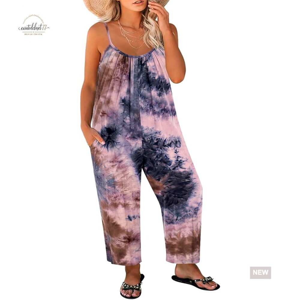Plus Size Sleeveless Jumpsuit Wide Leg Adjustable Strap Side Pockets